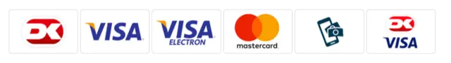 Vi tager imod Dankort, Visa, Visa Electron, Mastercard, MobilePay og Visa/Dankort